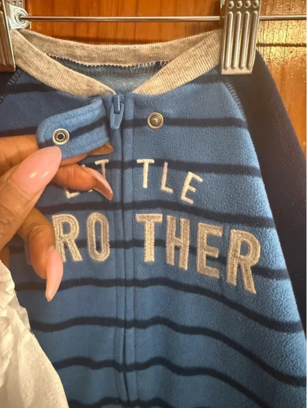 Carter’s Baby Fleece Sleeper 9M Little Brother Footed Pajamas Blue Striped Zip